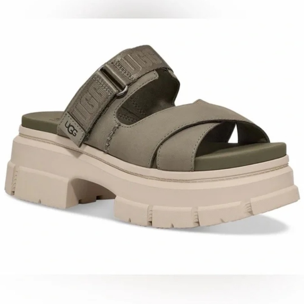 UGG® Women's 1136765 Ashton Platform Slide Sandals w logo Size 5/5 in Moss Green
